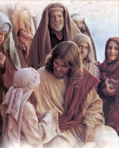 a picture of Jesus talking to a child